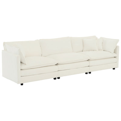 Mobilier de salon de style Mid-Century moderne, 3 chenilles blanches avec 2 coussins d'accoudoirs et 3 coussins décoratifs, esthétique et coussins, bois massif, tissu hautement respirant, charmant siège