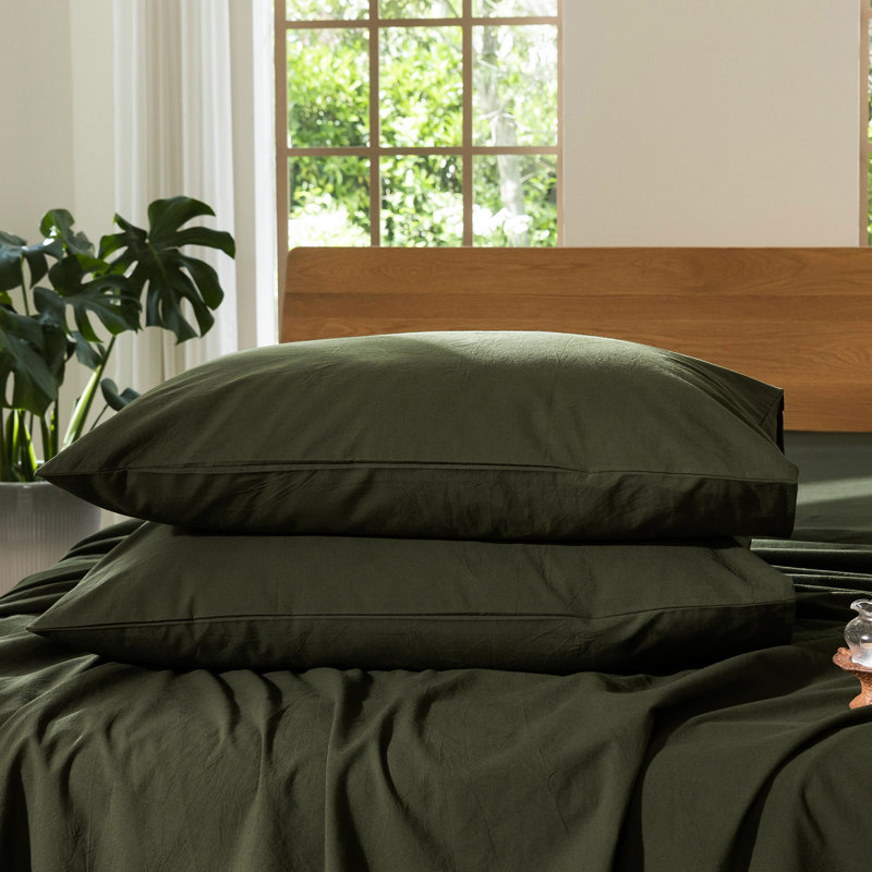 Fermeture de l'enveloppe des taies d'oreiller MooMee, Standard (20 po x 26 po), Vert olive