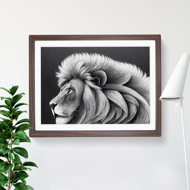 Electrifying Lion - Single Picture Frame Painting, 46cm H x 64cm W x 2cm D, Walnut 