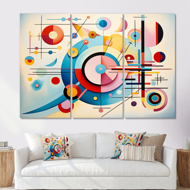 «Blue and Pink Abstract Geometric Vision 1» - art mural géométrique, H 28 po x l 36 po x P 1 po, Toile tendue