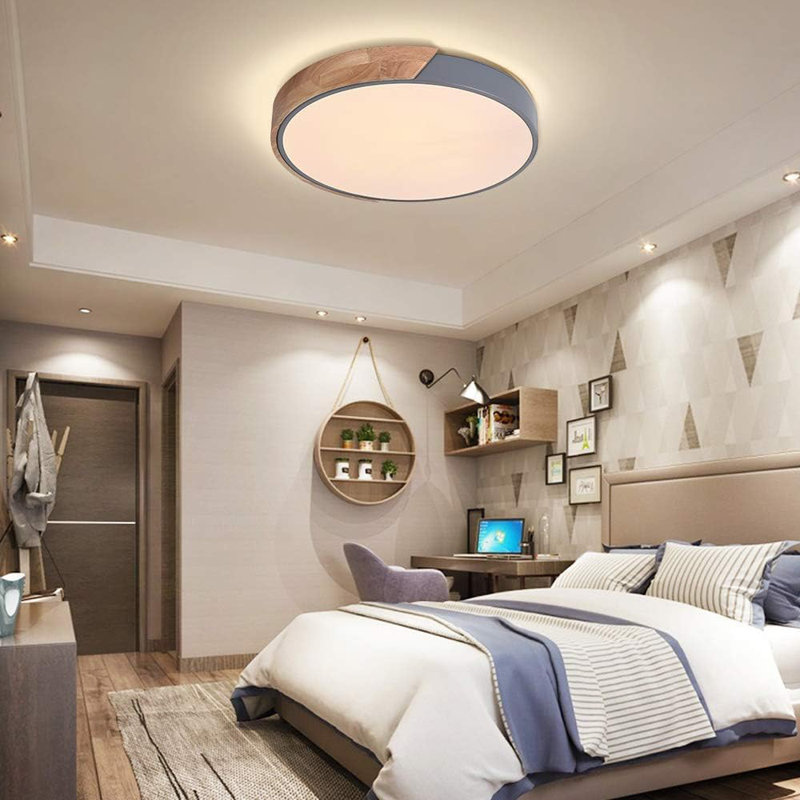 Ceiling Light Dimmable Modern Minimalist LED Round Shaped Metal Flush Mount Ceiling Light With Remote Control, Grey