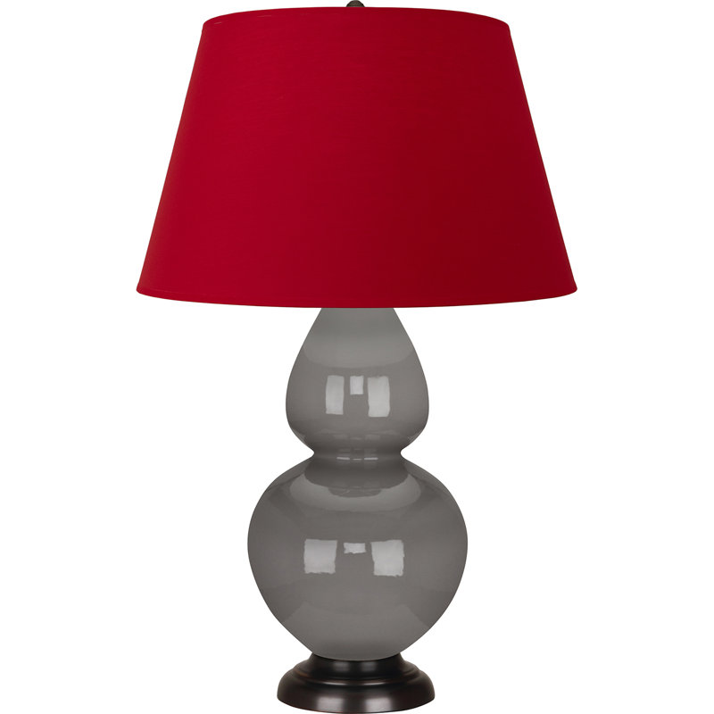Lampe de table double gourde en céramique, Blanc cassé, Taupe fumé glacé / bronze, Bronze