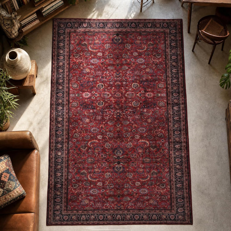  Yildiz - Tapis d'intérieur lavable à la machine - Tapis rouge foncé de 5 pi x 7 pi, Rectangle 5 pi x 7 pi