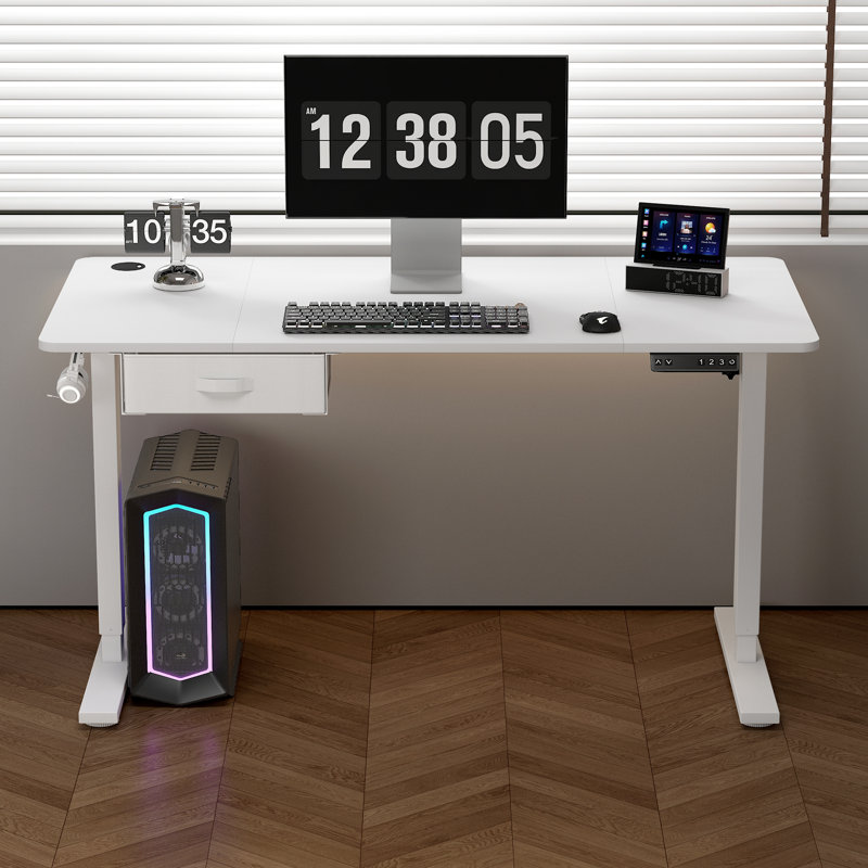 Alstead Adjustable Height Standing Desk, 120cm W x 60cm D, White, White
