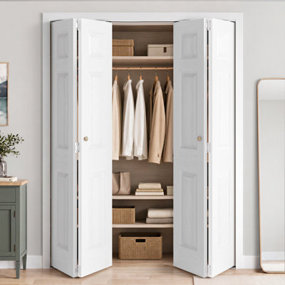 Porte pliante en bois manufacturé à double panneau apprêtée avec trousse de quincaillerie