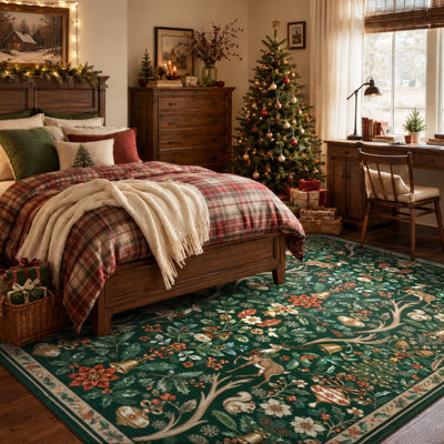  Tapis lavable rétro de Noël avec cerf Woodland, tapis décoratif à poils courts pour la cuisine du salon, de l'entrée et du salon