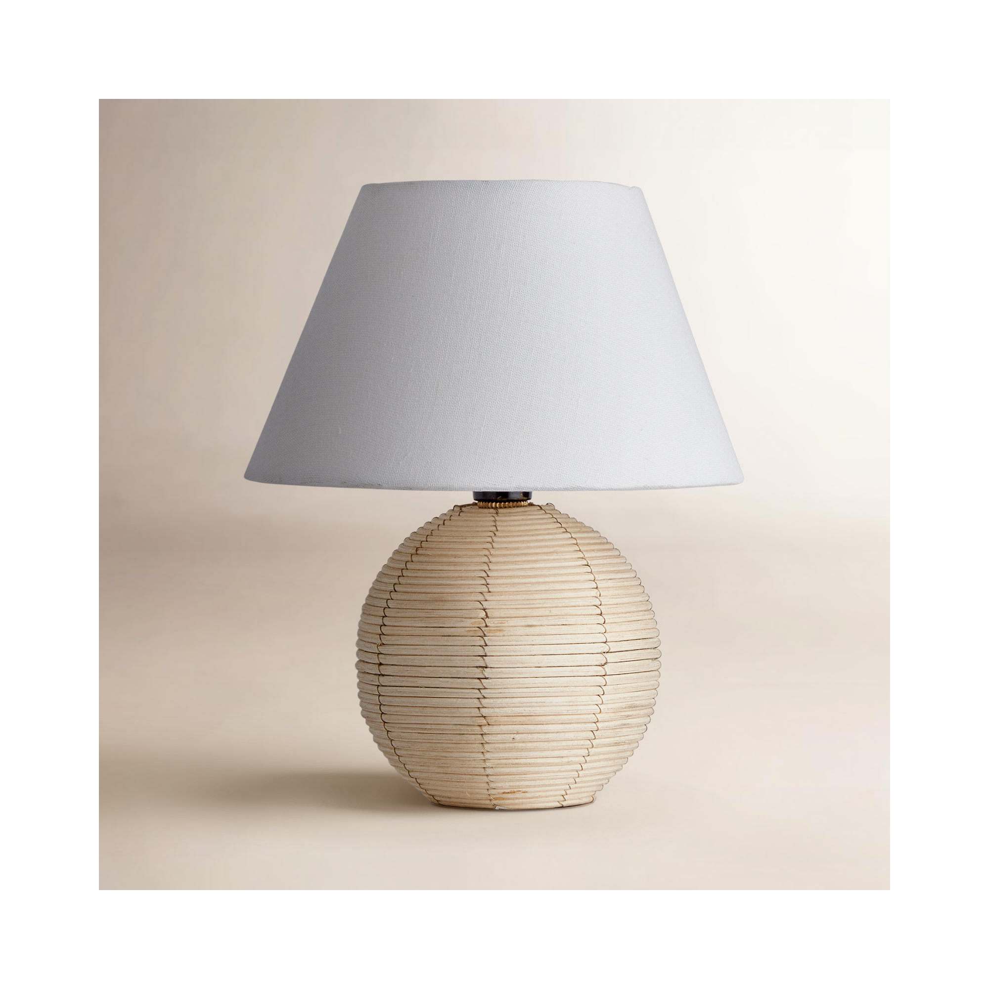 Jaylee Woven Cane Rattan Mini Sphere Table Lamp in Whitewash