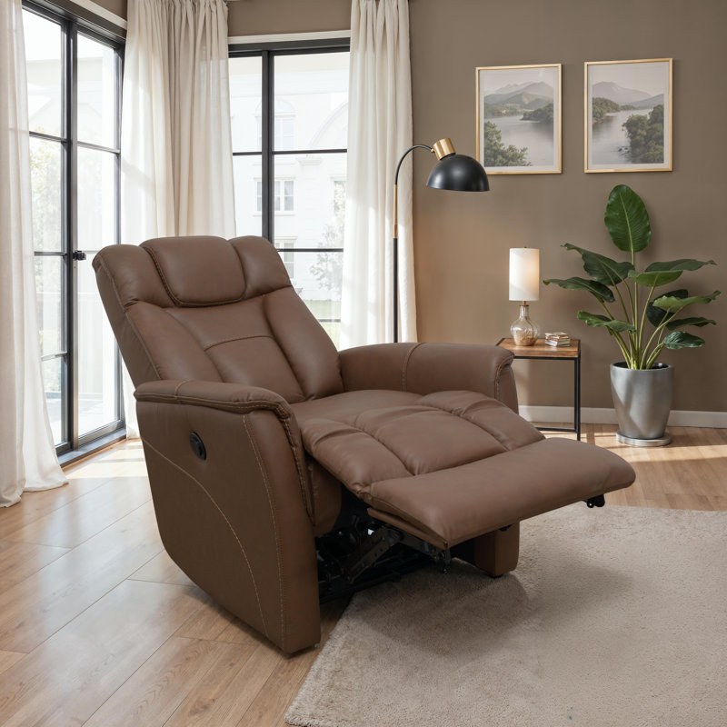 Global Home Power Recliner with Manual Adjustable Headrest and Power Footrest  In Oslo Pecan, Leather
