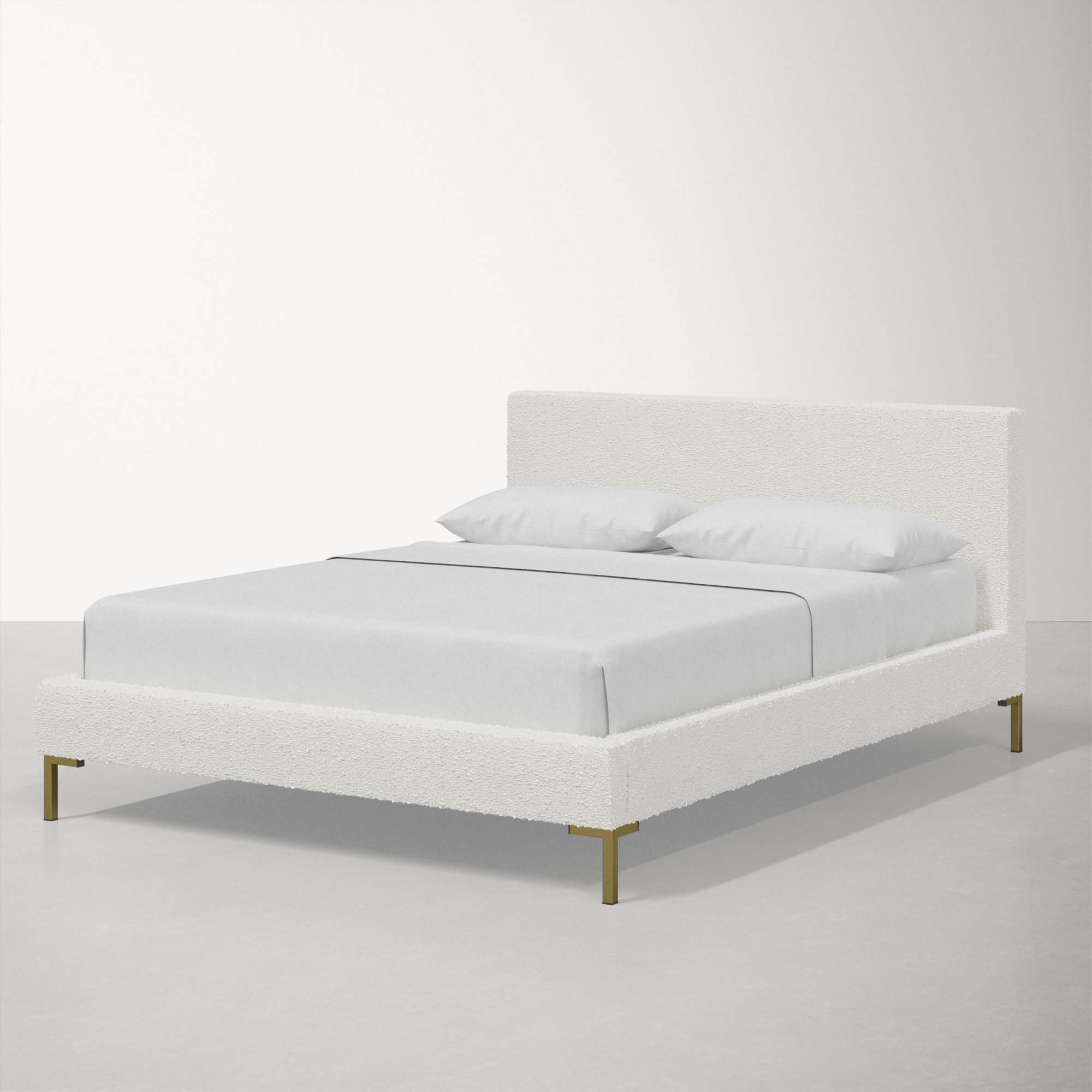 Rand Upholstered Bed, Classic Snow Boucle, Full, Brass