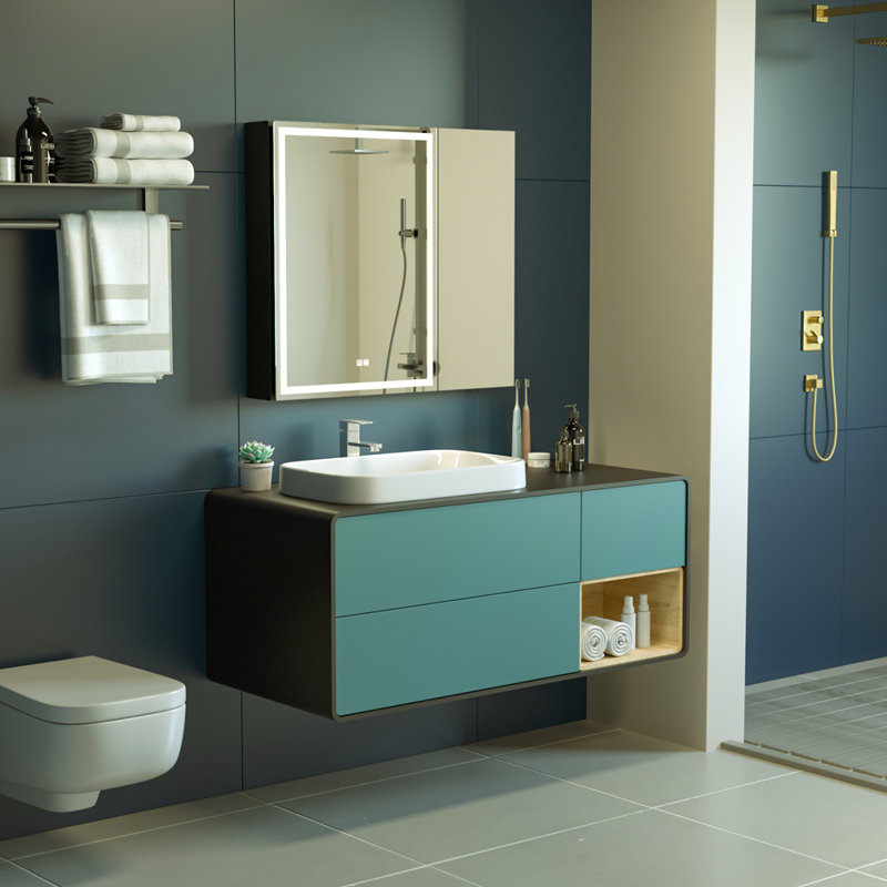Behare W 700mm H Surface Frameless Medicine Cabinet Mirror 2 Adjustable, 70cm H x 75cm W x 13cm D