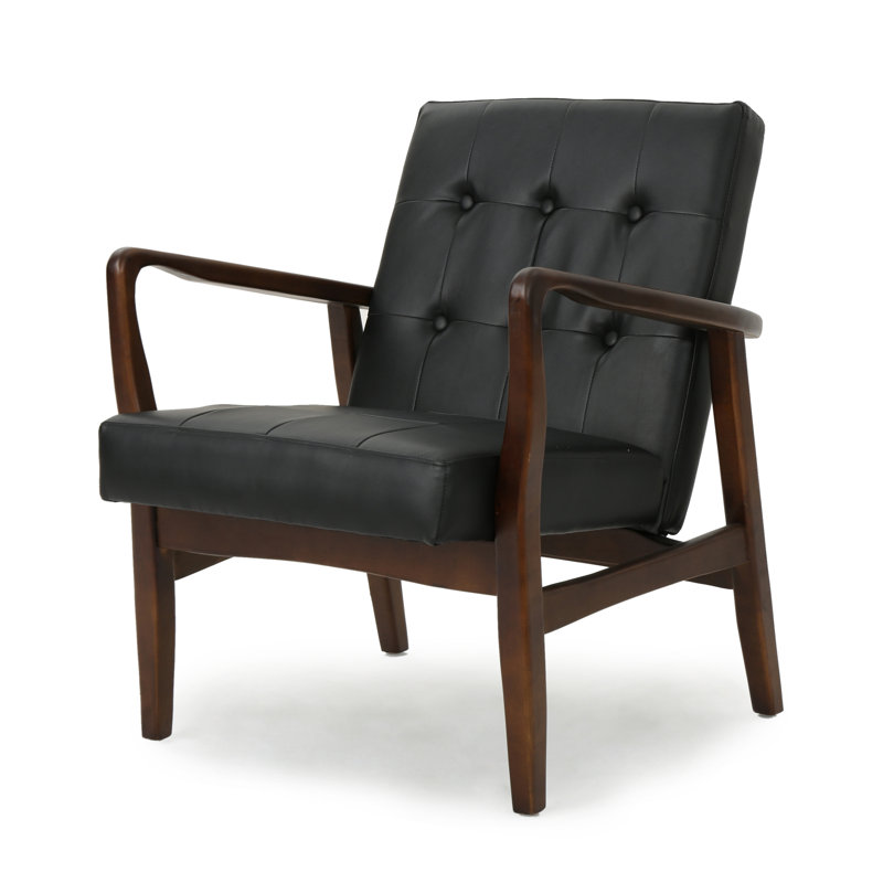Amanni Faux Leather Club Chair, Black Faux Leather