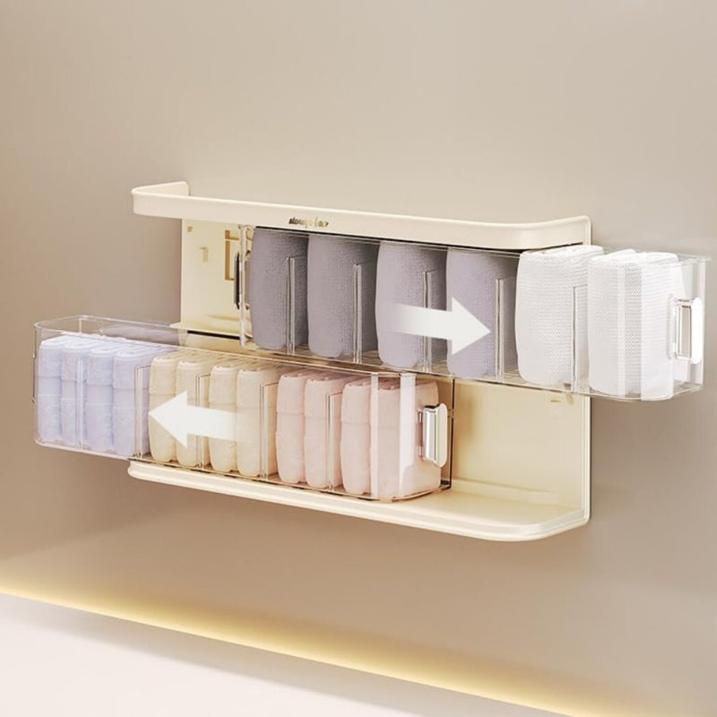 Organisateur de sous-vêtements à chaussettes murales, boîte de rangement sans trou, Blanc