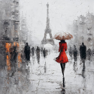 Rainy Parisian Stroll Wrapped Canvas Wall Art