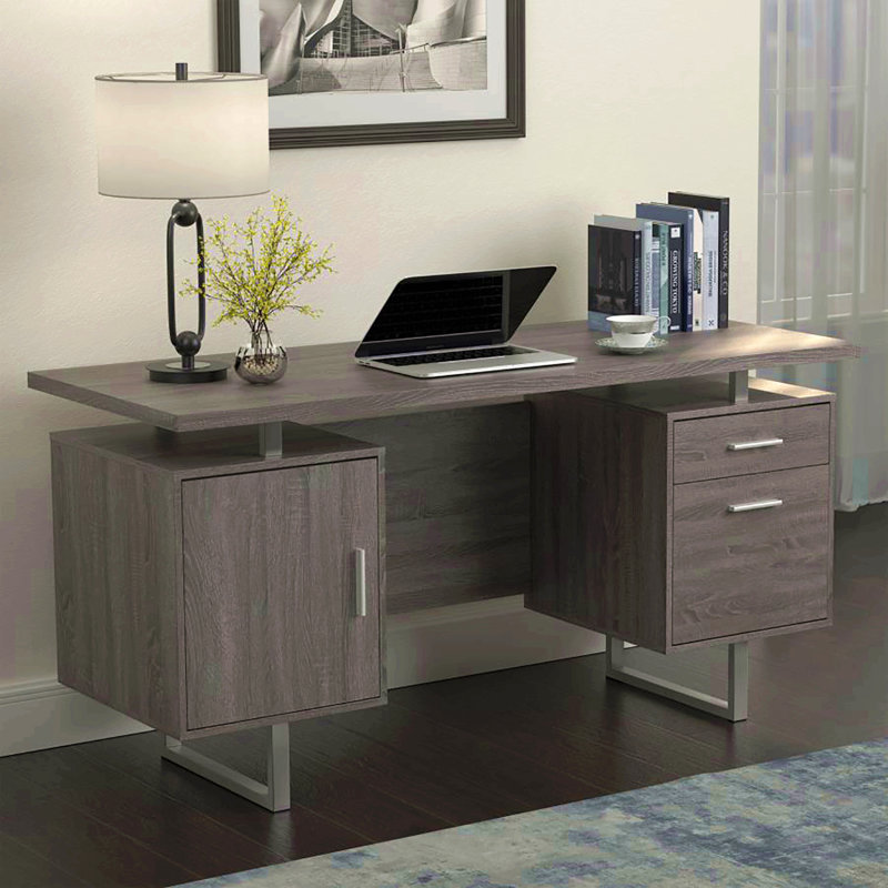Bureau flottant gris à 2 tiroirs
