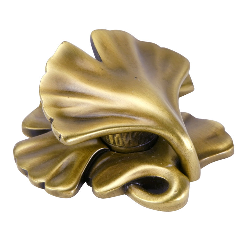 ARTS & CRAFT GINKGO KNOB IN PLATE, Brass