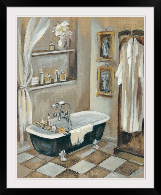 «French Bathroom Bath III» par Silvia Vassileva, reproduction d'art, H 28 po x l 24 po x P 1 po, Cadre noir