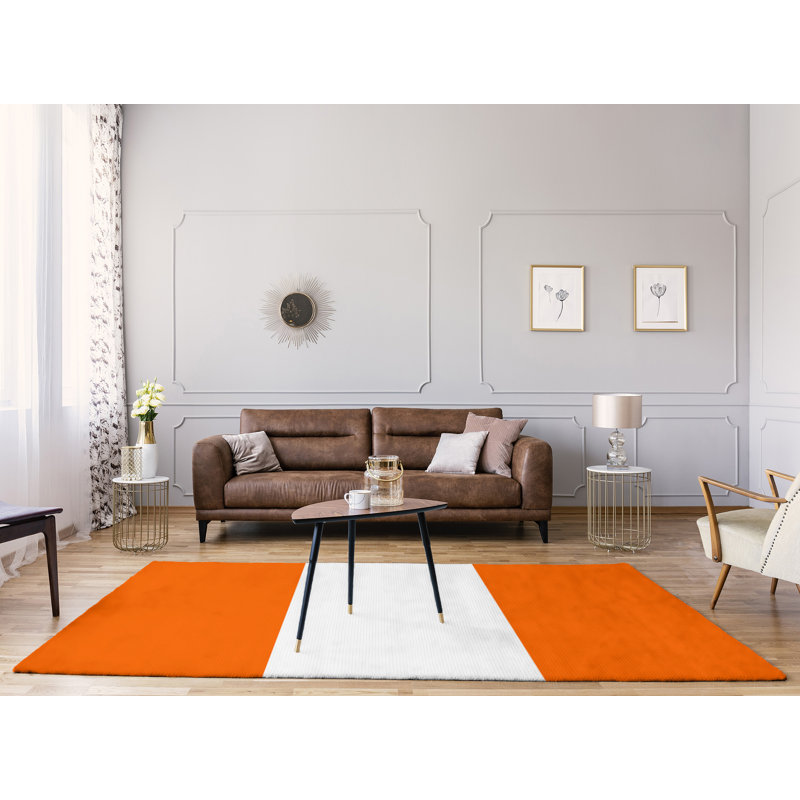 Tapis tissé à plat orange/blanc Miami, Rectangle 8 pi x 10 pi