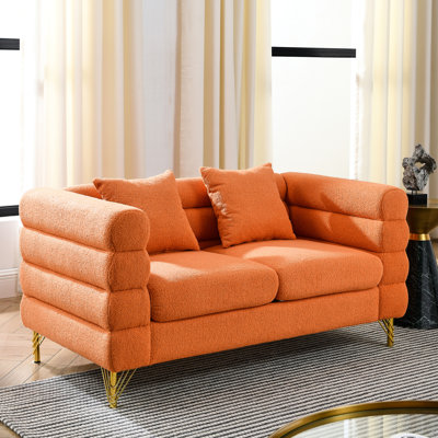Canapé modulaire 2 places 60 pouces - tissu orange, salon, chambre à coucher, utilisation de bureau, assise moelleuse, coussins, siège moderne surdimensionné à l'allure moderne, assise profonde avec style américain