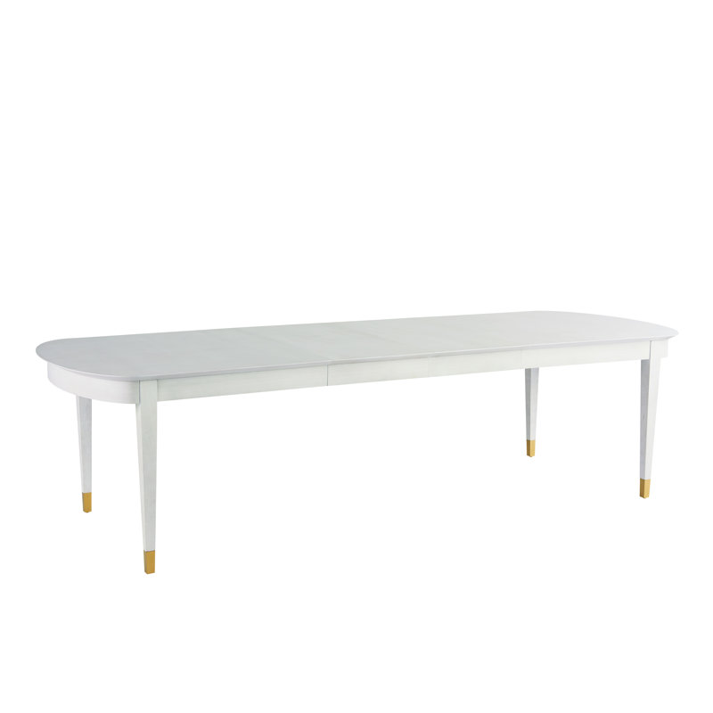 White Wood Extendable Rectangular Dining Table with Gold Accents
