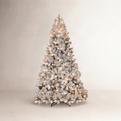 Pre-Lit Snow Flocked Christmas Tree with Pinecone