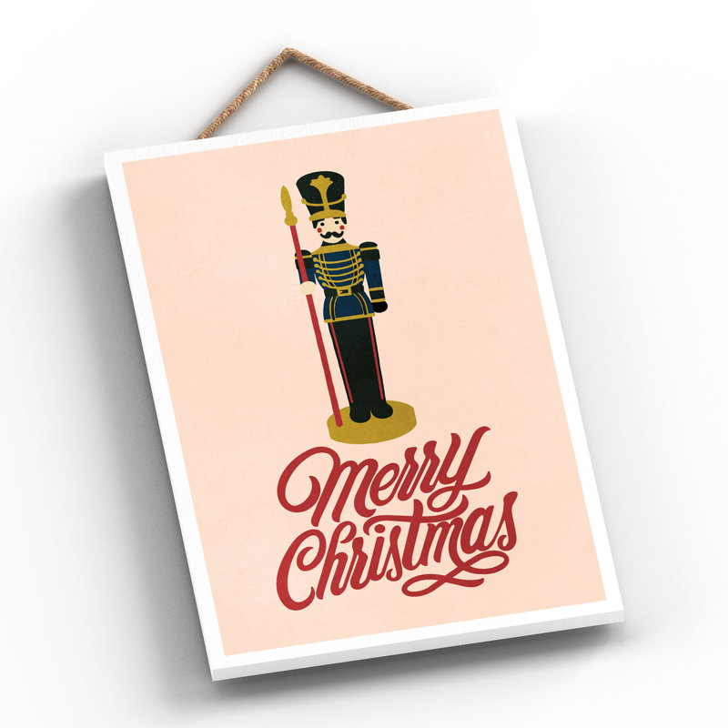 Xmas Merry Christmas Nutcracker Wooden Plaque, 18.5cm H x 12cm W x 0.9cm D, Pink/Red