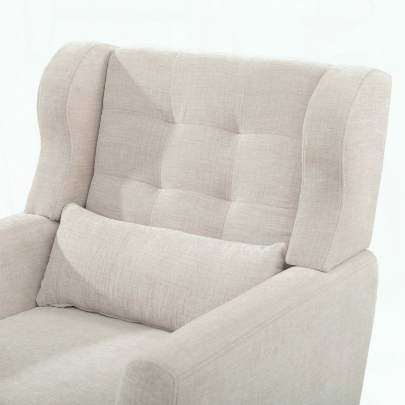 Chaise d'appoint en chenille avec coussin de taille - Pieds en bois massif, Beige