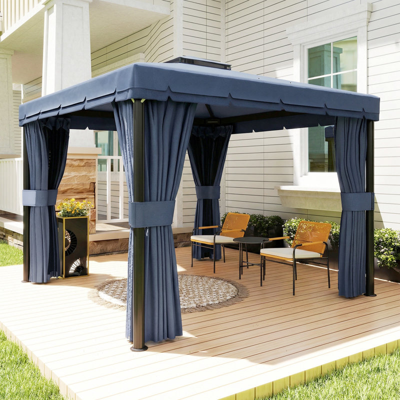Outsunny 3 x 3 (m) Patio Gazebo Canopy with 2 Tier Roof, Dark Blue