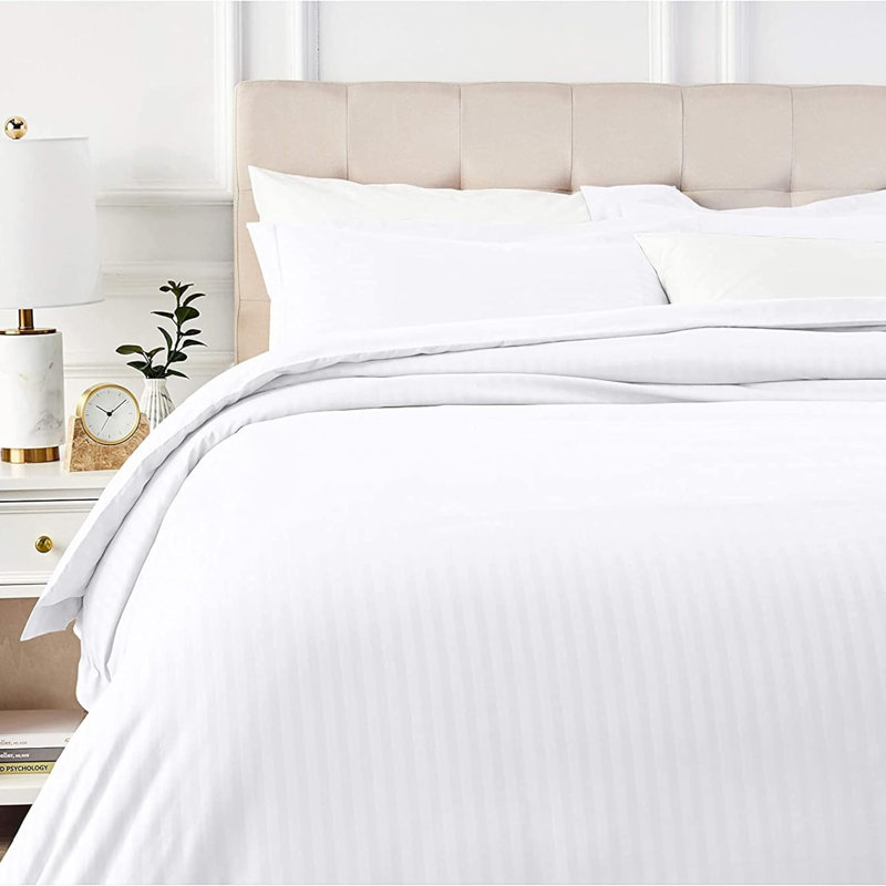 Cotton Striped Duvet Cover with Pillowcases Included, Super King Duvet Cover + 2 King Pillowcases