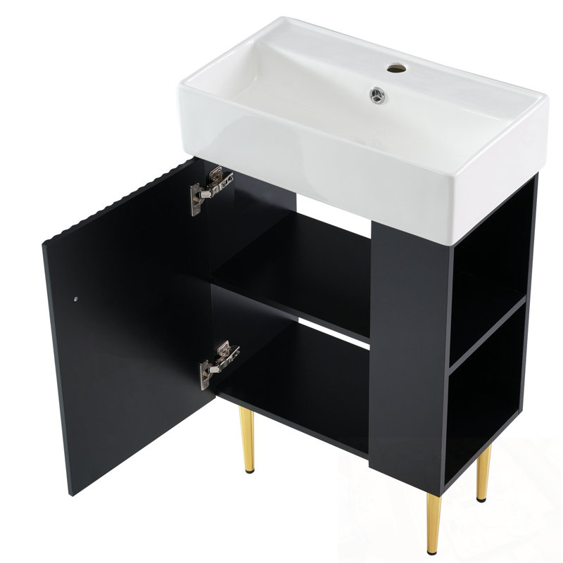 Meuble-lavabo de salle de bain avec lavabo et rangement à droite, Noir