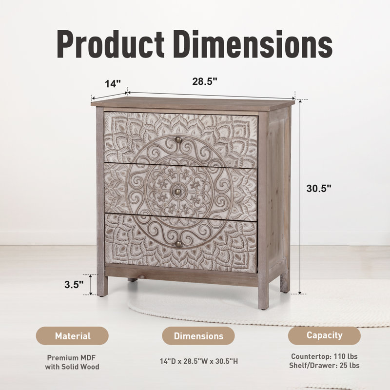 Commode décorative 3 tiroirs Angulo