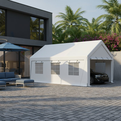 13 X 20 Ft Steel Carport Canopy, 1.5 In. Dia 16-Ga Frame, Removable Sidewalls, 35 Mph Wind Rated, Off-White