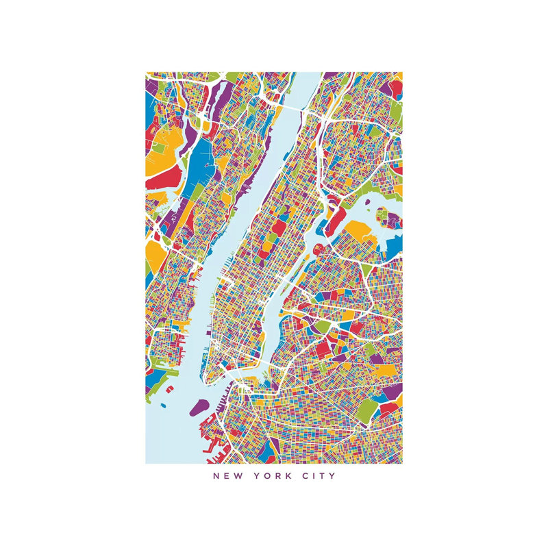 New York City Street Map by Michael Tompsett - 1 Piece Wrapped Canvas Wall Art, 45.72cm H x 30.48cm W x 1.91cm D