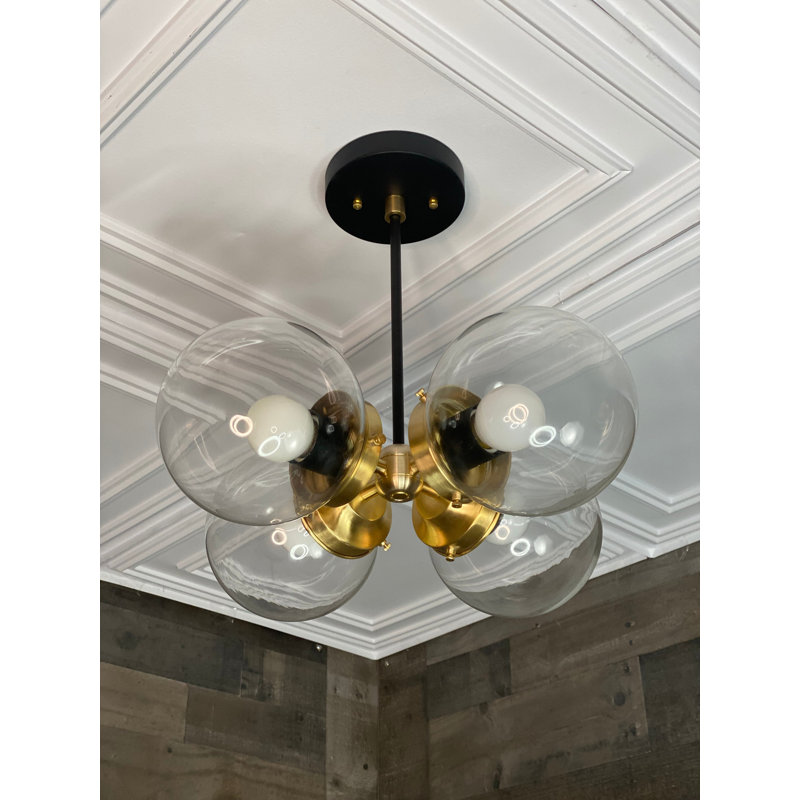 Lustre moderne 5 lumières Mid-Century, Laiton noir, Transparent