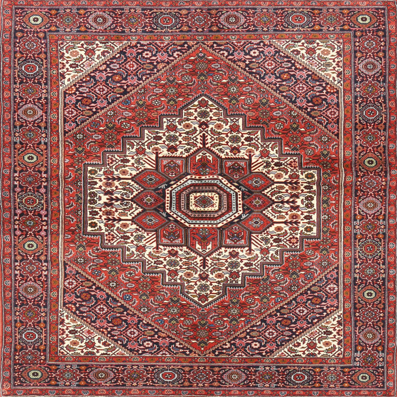 Tapis oriental en laine rouge / beige Lernig, Carré 6 pi