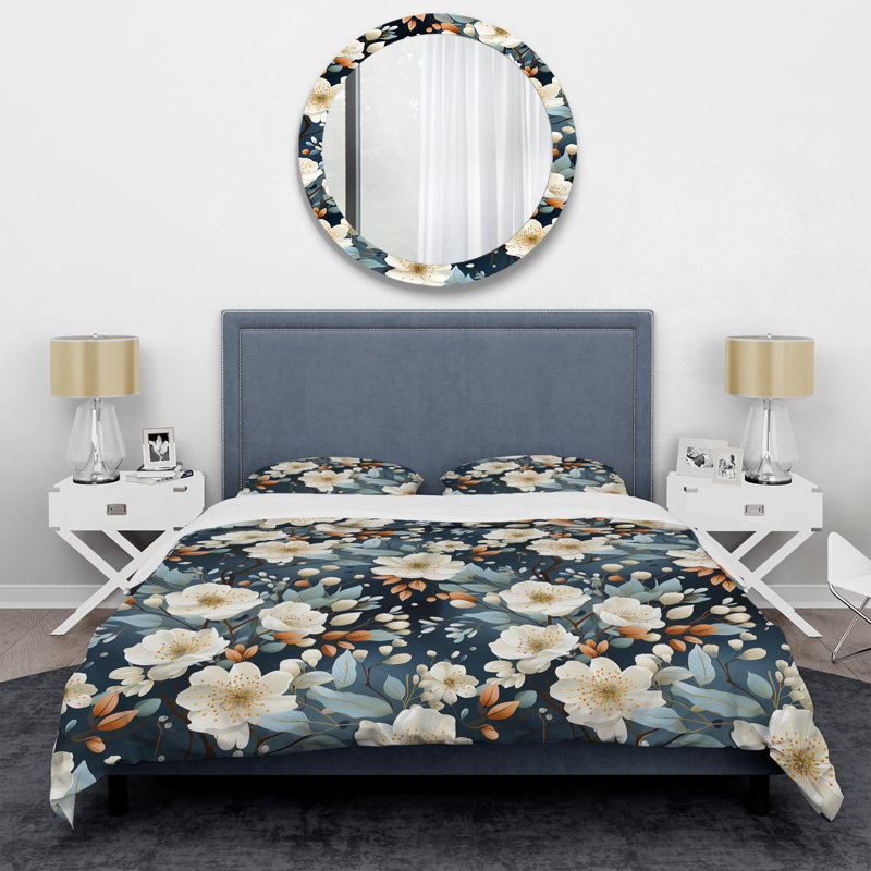 Serene Floral Pattern III - Ensemble de housse de couette à motif floral, Housse de couette pour très grand lit et 2 très