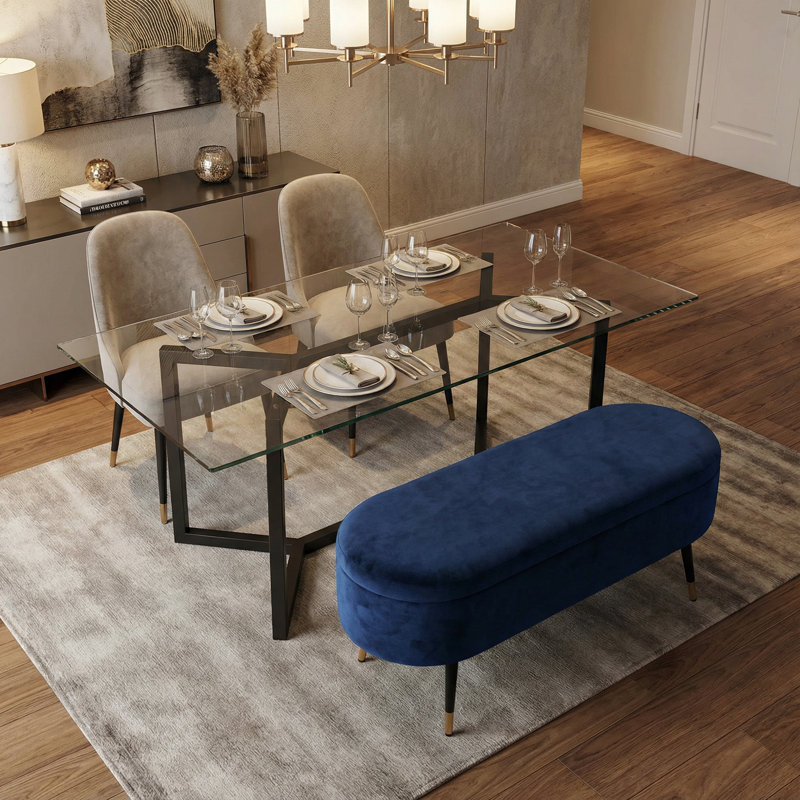 Ruslan Oval Storage Ottoman, Navy