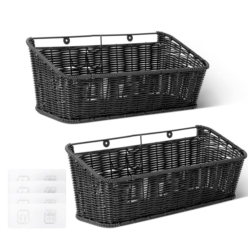 Panier suspendu en osier, paquet de 2 paniers muraux pour la cuisine, armoire de rangement pour fruits et légumes, rangement pour épices, noir
