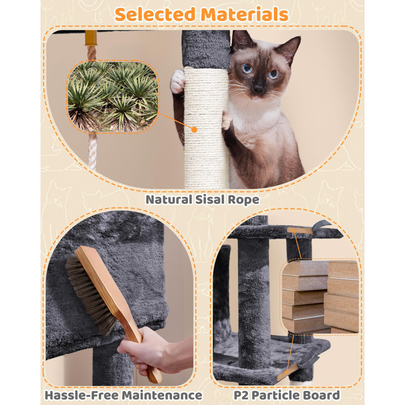 Large Gray Multi-Level Cat Tree with Sisal Scratching Posts