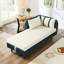 Chaise longue en velours bleu marine et beige marine de 65 po avec rangement, pieds en bois d'hévéa massif, assise en tissu confortable, rangement pour livres, collations en velours, structure en eucalyptus stable, détente douce