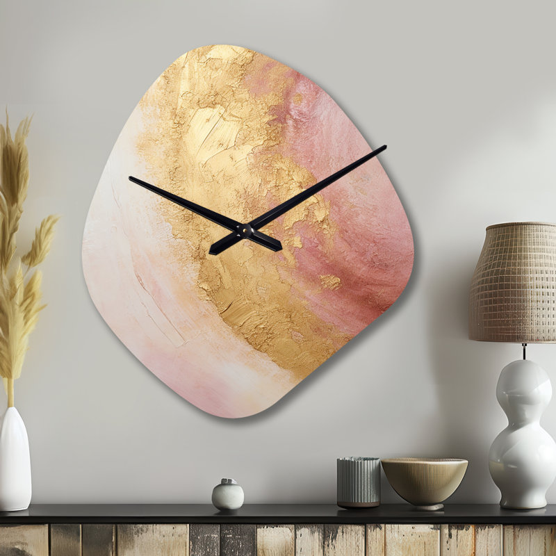 Or rose, mirage du désert en spirale I - forme unique, spirale abstraite, horloge en métal, horloge murale dorée, Grand