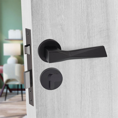  Modern Aura Euro Lock Door Handles in Matt Black Finish with 70mm Key and Thumbturn Barrell
