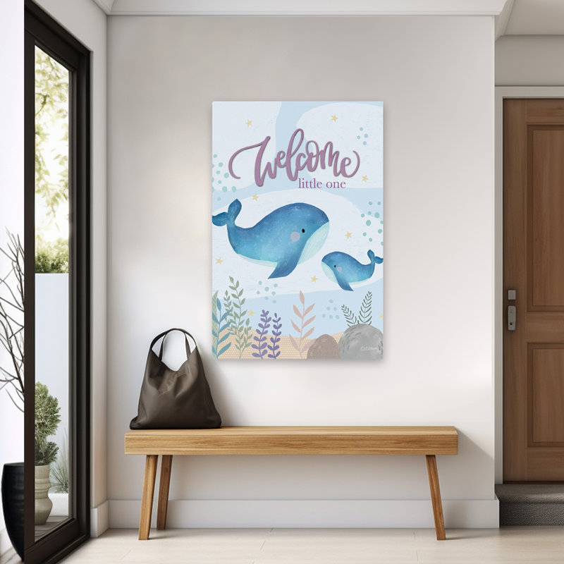 «Welcome Little One» - art des baleines dans la chambre des bébés côtiers, H 60 po x l 40 po