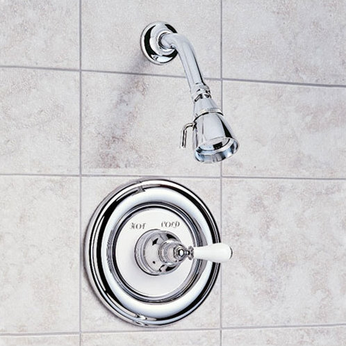 Ensemble de garniture de douche avec poignée à levier en porcelaine Hampton, Laiton poli (dépôt physique en phase vapeur)