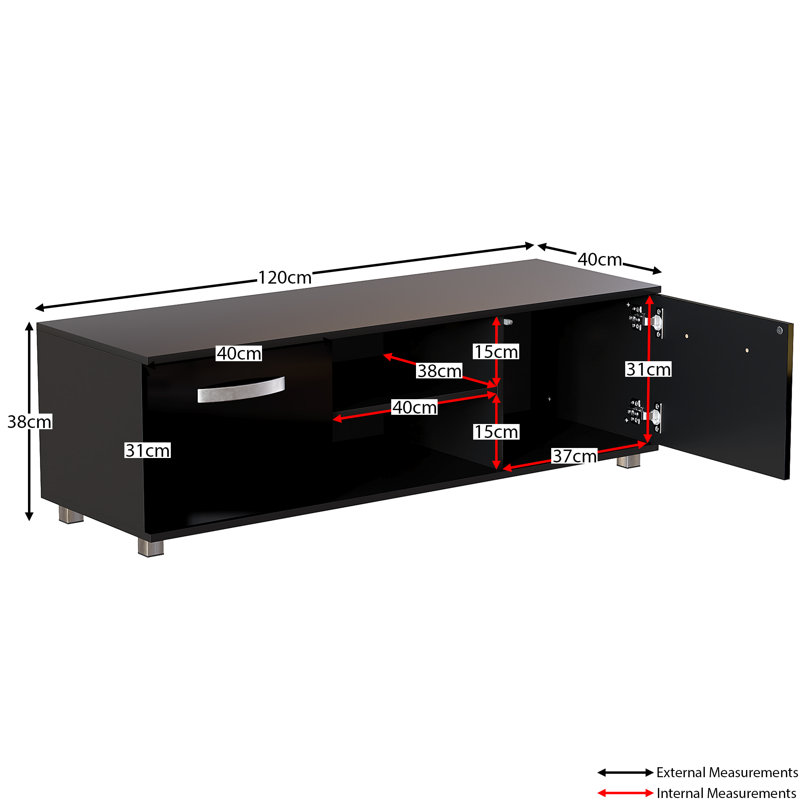 Muskoka TV Stand for TVs, Black, 38 cm H x 120 cm W x 40 cm D