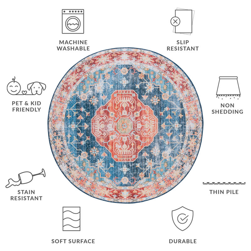 Danna Tucson Performance Machine Washable Oriental Rug, Round 6'
