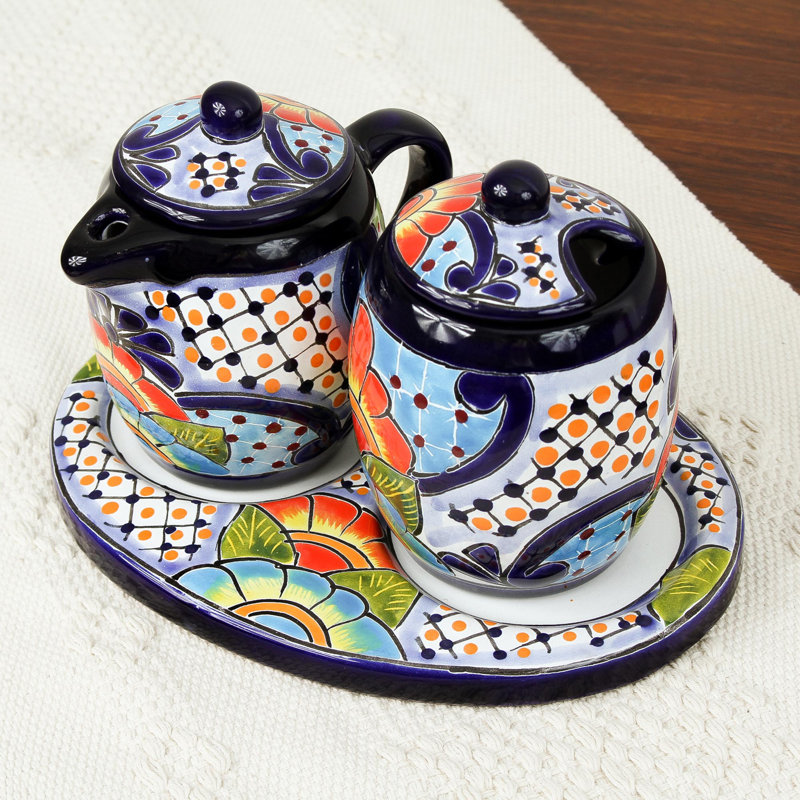 Arjon Hand Painted Ceramic Sugar And Creamer Set with Lid
