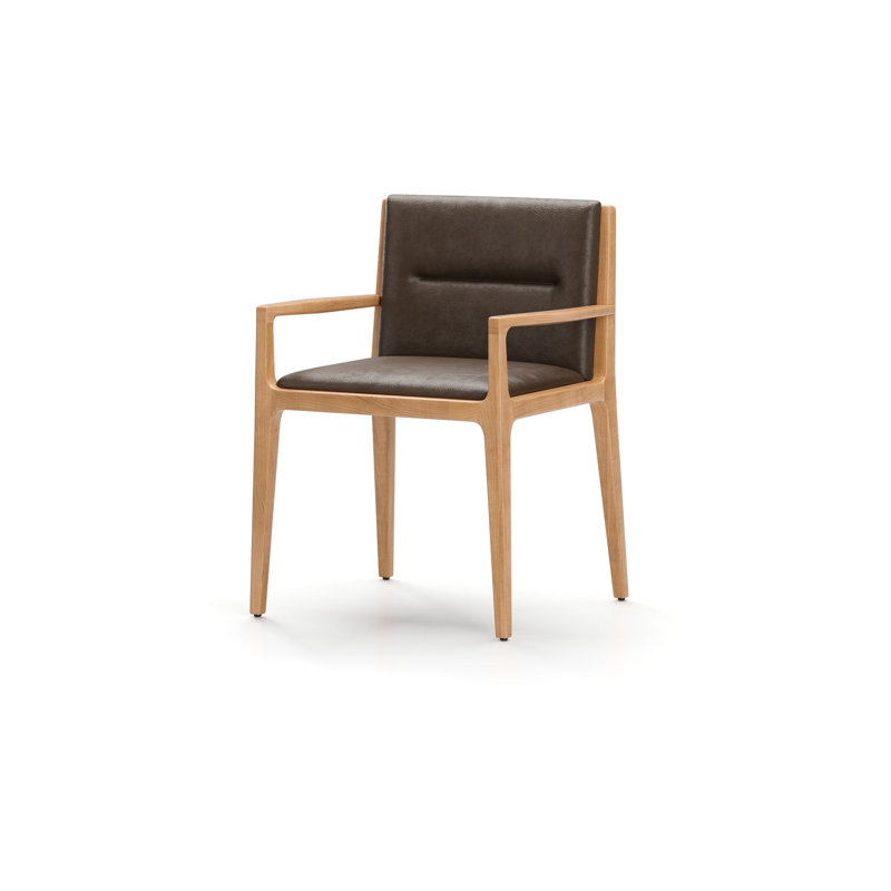 Jona Leather Arm Chair, Crystal Wolf 3386, Natural Oak