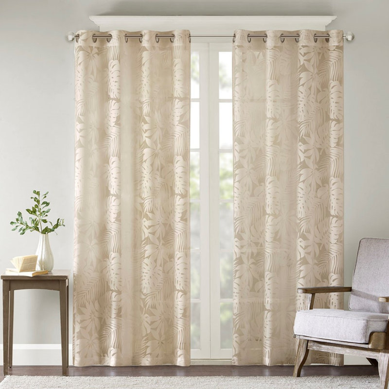 Palm Leaf Burnout Window Sheer(1 Sheer Curtain), 50" W x 63" L,  Natural
