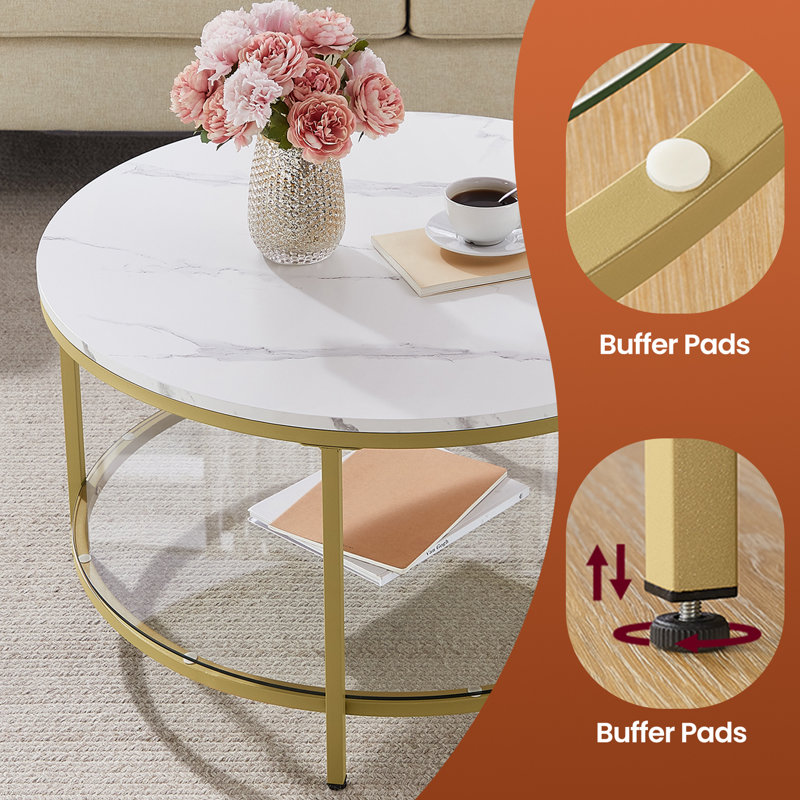 Inouye Coffee Table with Storage, White, Gold