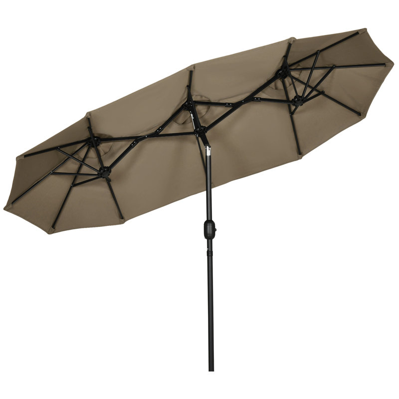 Très grand parasol à double face avec manivelle et bouches d'aération, Marron clair